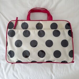Kate Spade Pink and Black polka dot large le pavilion Manuela makeup bag